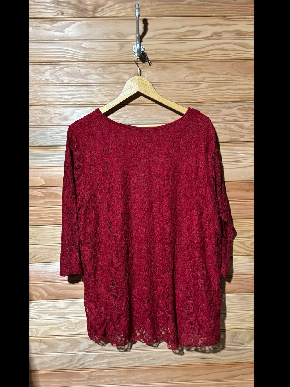 Ava & Grace Burgundy Lace 3/4 Sleeve Blouse